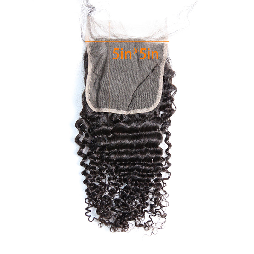 Raw Hair Lace Closure 5X5 Inch Deep Curly Preplucked Natural Color | Lonohair